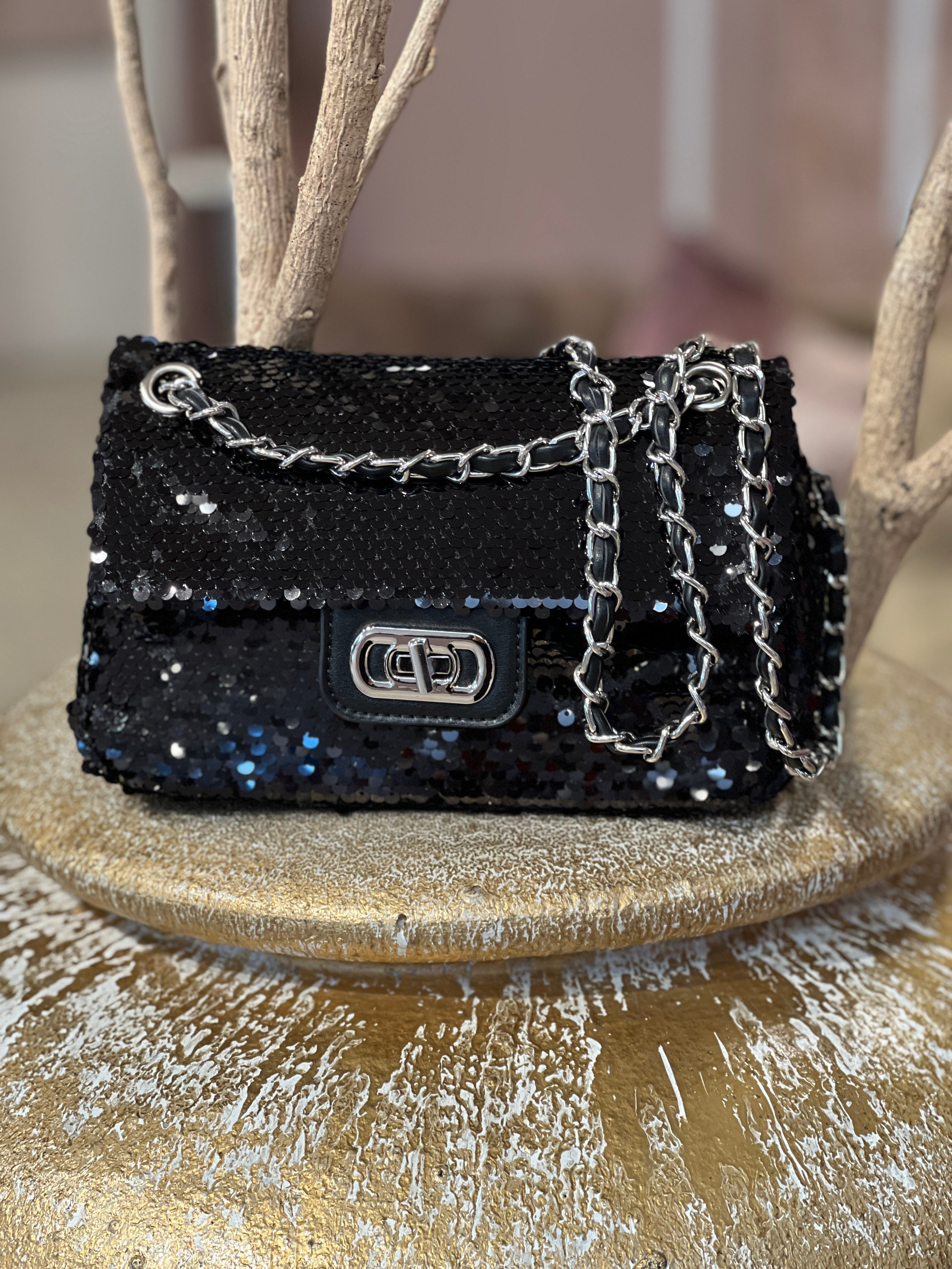 Alina - Paillet taske med sølv kæde